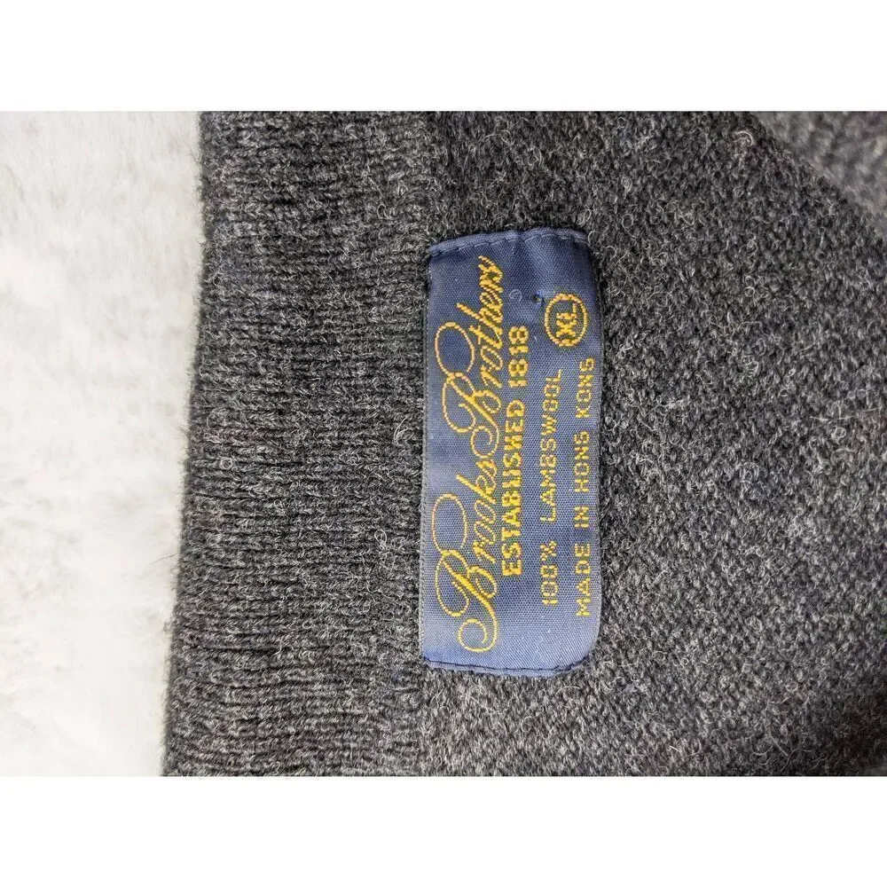 Brooks Brothers Sweater XL 100% LambsWool Long Sleeve Polo Gray Yellow Red Argyl